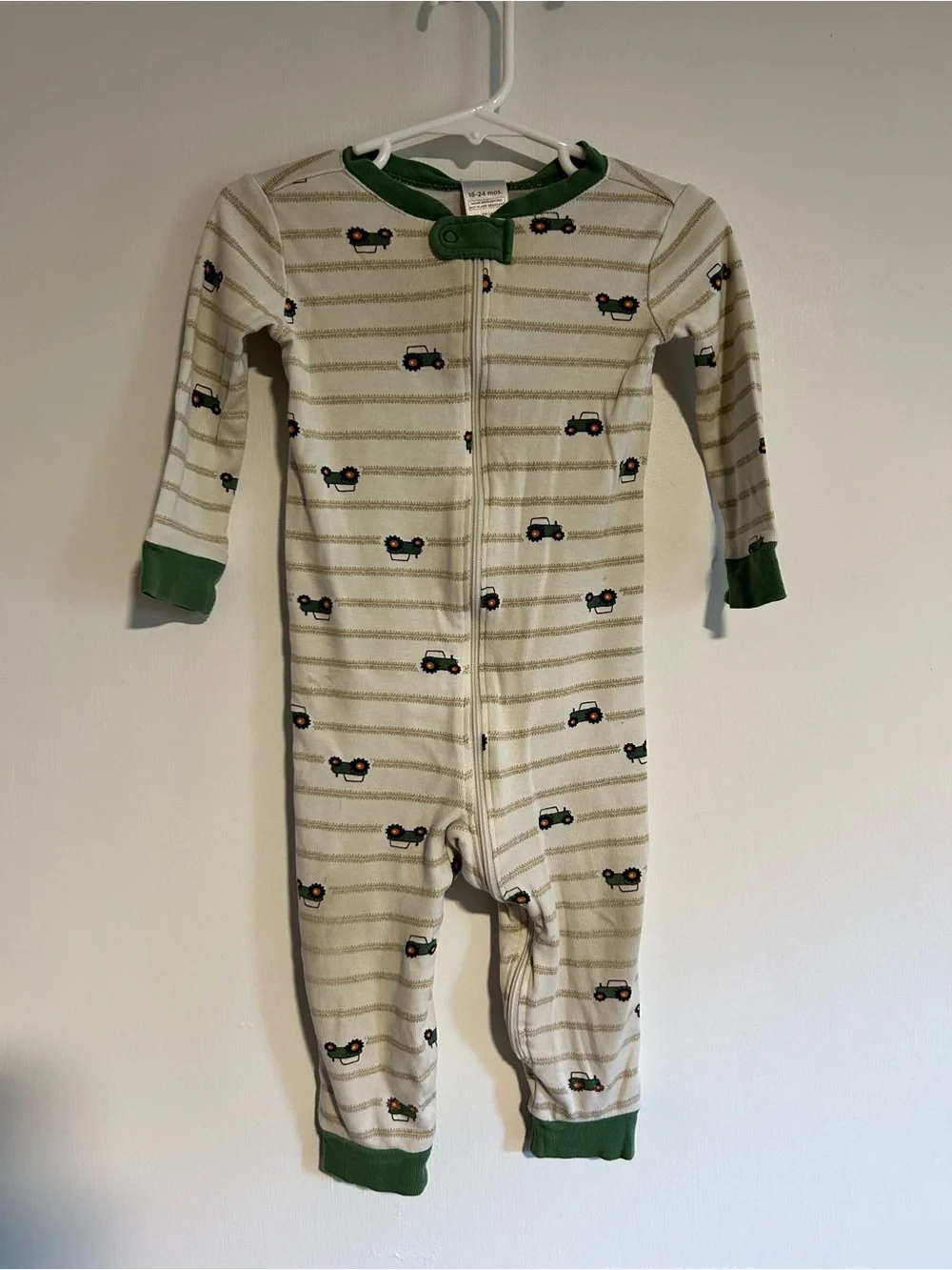 Gymboree Cream and Green Tractor Print One-Piece Bodysuit